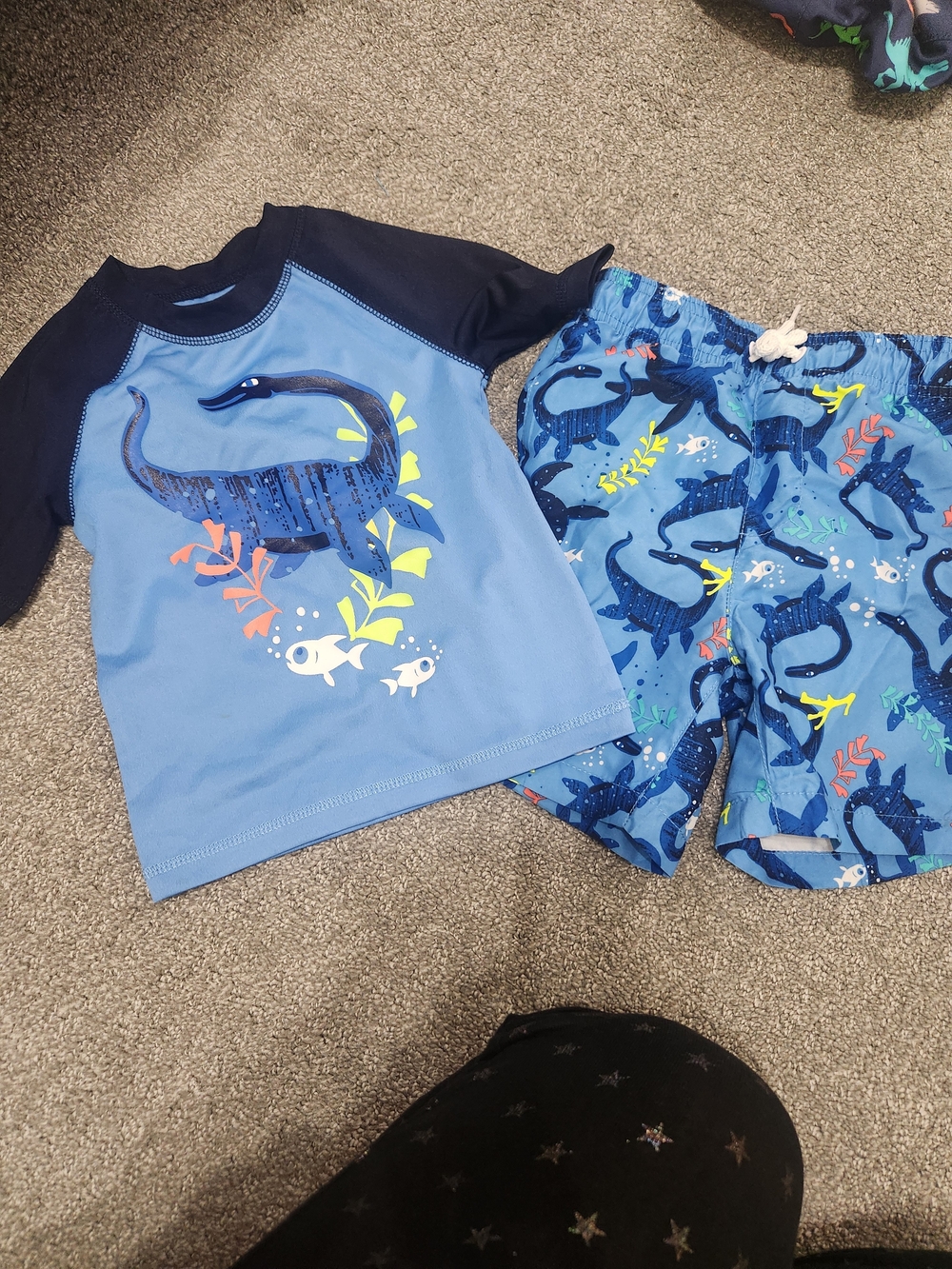 Kids Blue Dino Swim Set - Rash Guard & Swim Shorts 3t